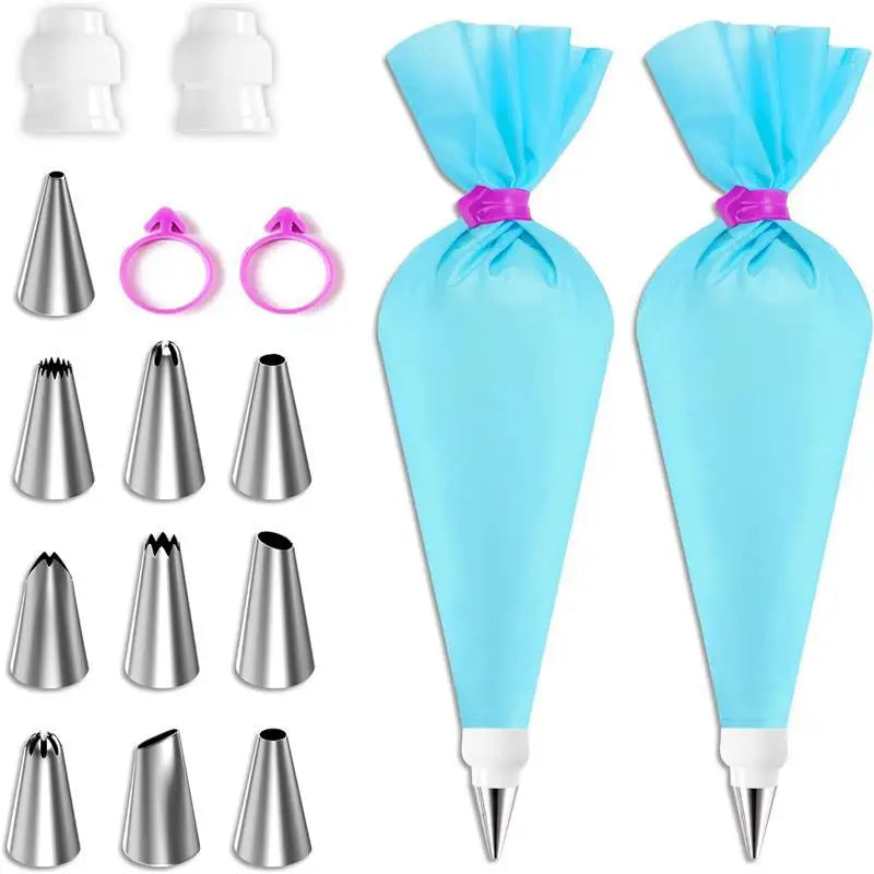 Set Aus Silikon-Spritzbeuteln Und Spitzen Für Kuchen, Diy-Dekorationsset Mit Edelstahldüse, Wiederverwendbares Backwerkzeug Aus Silikon Für Gebäck