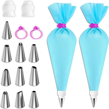 Set Aus Silikon-Spritzbeuteln Und Spitzen Für Kuchen, Diy-Dekorationsset Mit Edelstahldüse, Wiederverwendbares Backwerkzeug Aus Silikon Für Gebäck