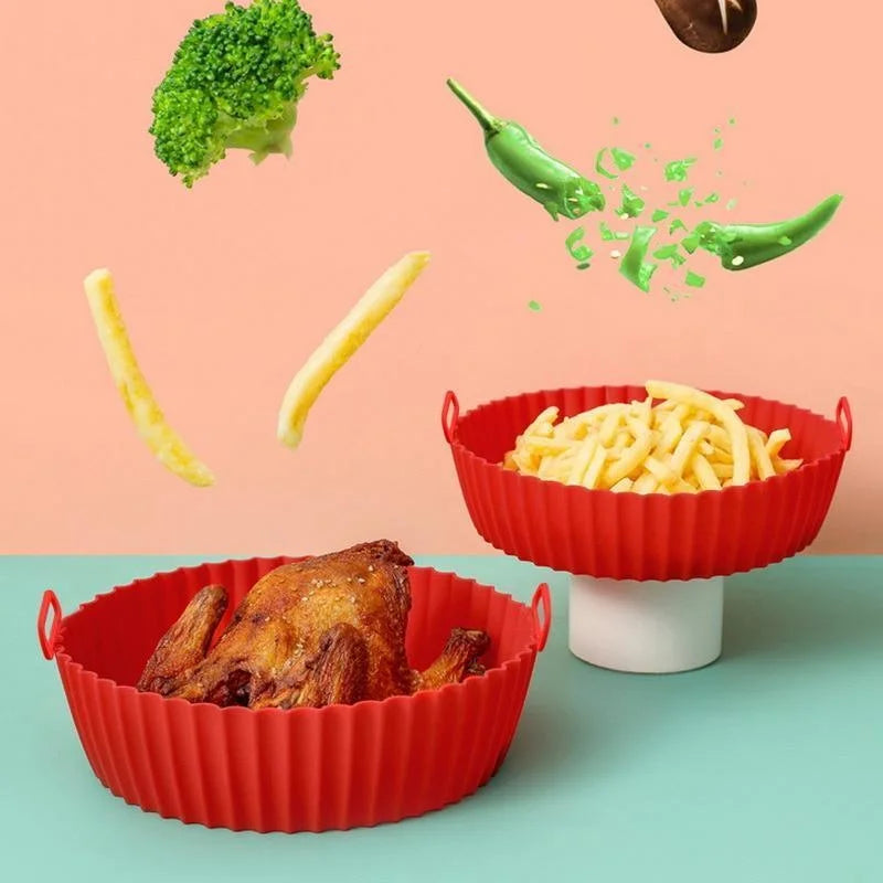 Wiederverwendbare Silikon-Einlagen Für Heißluftfritteusen, Lebensmittelechte Antihaft-Silikonpfannen Für Heißluftfritteusen, Zubehör Für Frittierkörbe