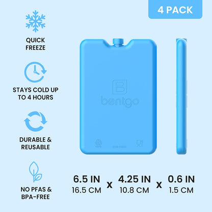 Bentgo Chillers Ice Packs: Slim, Reusable Quick-Freeze Cooling Design Keeps Food Fresh in Lunch Boxes, Bags, & Coolers for Work, College, Camping, & More; Easy to Clean & Chills Fast; 4-Pack (Blue)