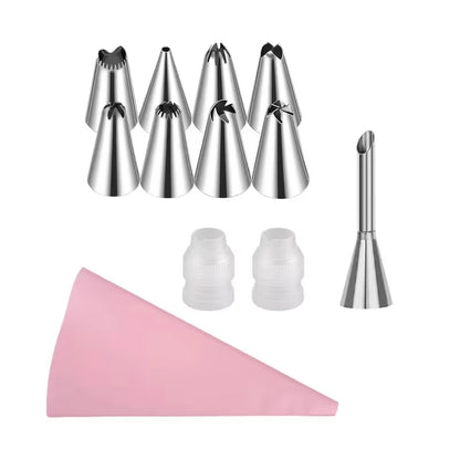Set Aus Silikon-Spritzbeuteln Und Spitzen Für Kuchen, Diy-Dekorationsset Mit Edelstahldüse, Wiederverwendbares Backwerkzeug Aus Silikon Für Gebäck