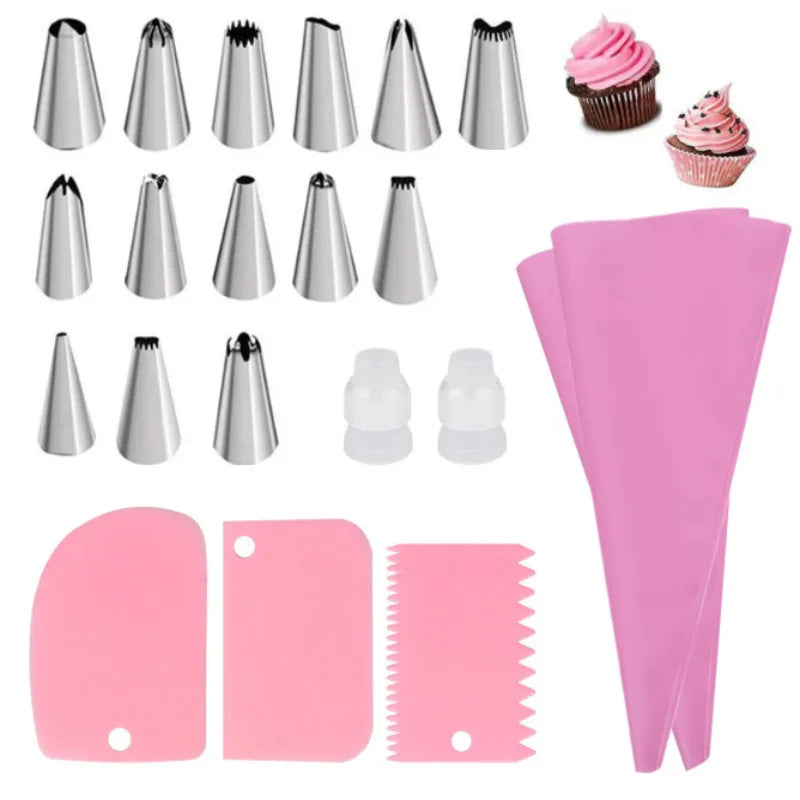 Set Aus Silikon-Spritzbeuteln Und Spitzen Für Kuchen, Diy-Dekorationsset Mit Edelstahldüse, Wiederverwendbares Backwerkzeug Aus Silikon Für Gebäck