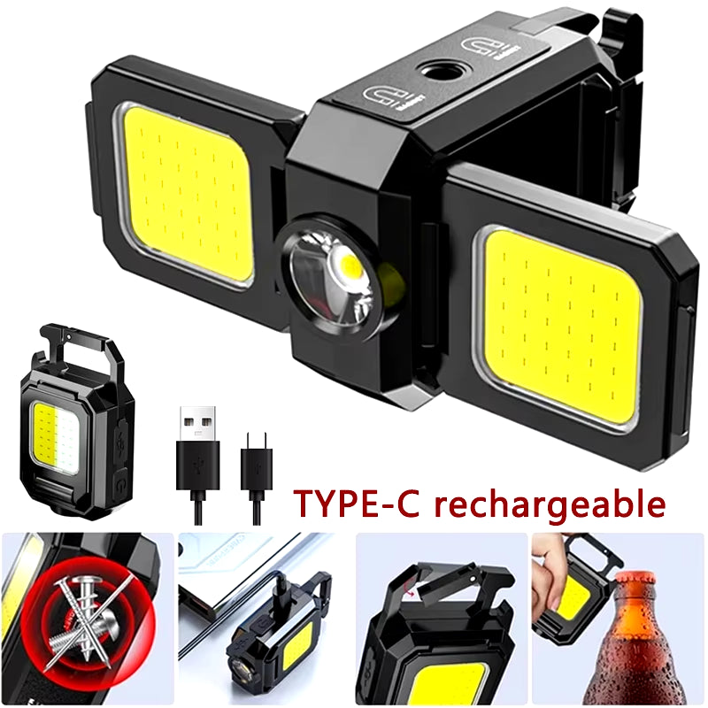 Mini-Taschenlampe, Schlüsselanhänger-Licht, Cob-Arbeitsleuchte, Wiederaufladbare Usb-Lampe Mit 90Er ° Faltbare Seitenlichter, Superhelle Tragbare Laternen