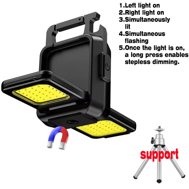 Mini-Taschenlampe, Schlüsselanhänger-Licht, Cob-Arbeitsleuchte, Wiederaufladbare Usb-Lampe Mit 90Er ° Faltbare Seitenlichter, Superhelle Tragbare Laternen