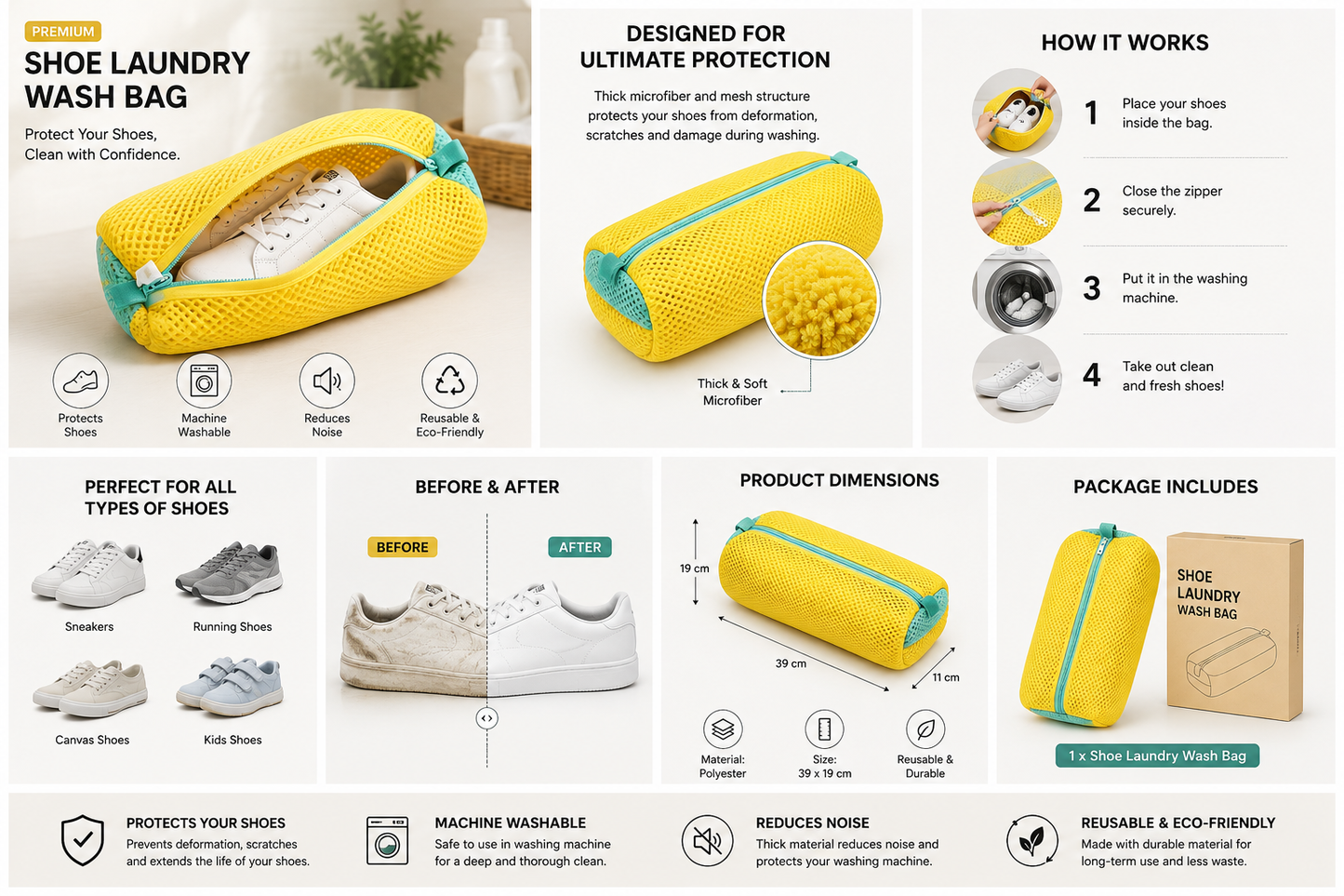Premium Shoe Laundry Wash Bag – Reusable Sneaker Cleaning Protector