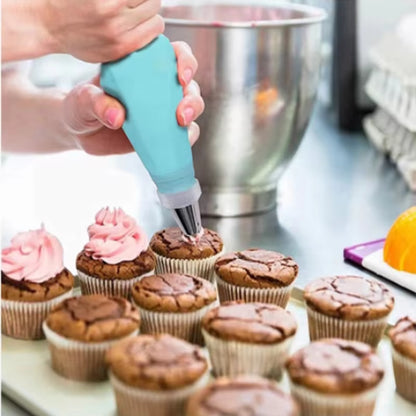 Set Aus Silikon-Spritzbeuteln Und Spitzen Für Kuchen, Diy-Dekorationsset Mit Edelstahldüse, Wiederverwendbares Backwerkzeug Aus Silikon Für Gebäck