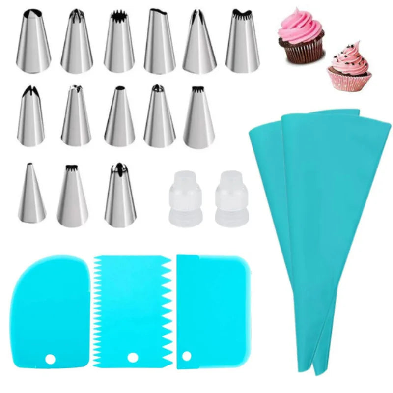 Set Aus Silikon-Spritzbeuteln Und Spitzen Für Kuchen, Diy-Dekorationsset Mit Edelstahldüse, Wiederverwendbares Backwerkzeug Aus Silikon Für Gebäck