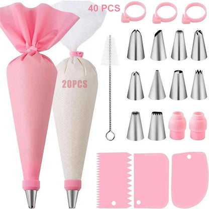 Set Aus Silikon-Spritzbeuteln Und Spitzen Für Kuchen, Diy-Dekorationsset Mit Edelstahldüse, Wiederverwendbares Backwerkzeug Aus Silikon Für Gebäck