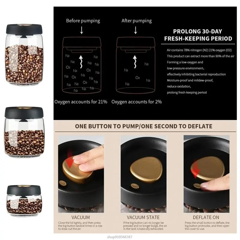 1 Packung Kaffeebohnen-Aufbewahrungsbehälter Mit Luftdichtem Deckel, Vakuumversiegelter Glas-Kaffeedose, Lebensmittelaufbewahrung, Für Kaffee, Tee