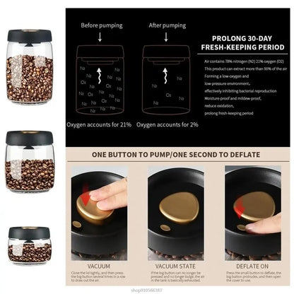 1 Packung Kaffeebohnen-Aufbewahrungsbehälter Mit Luftdichtem Deckel, Vakuumversiegelter Glas-Kaffeedose, Lebensmittelaufbewahrung, Für Kaffee, Tee