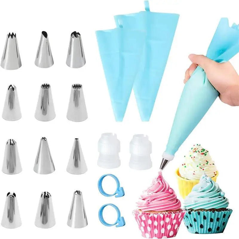 Set Aus Silikon-Spritzbeuteln Und Spitzen Für Kuchen, Diy-Dekorationsset Mit Edelstahldüse, Wiederverwendbares Backwerkzeug Aus Silikon Für Gebäck
