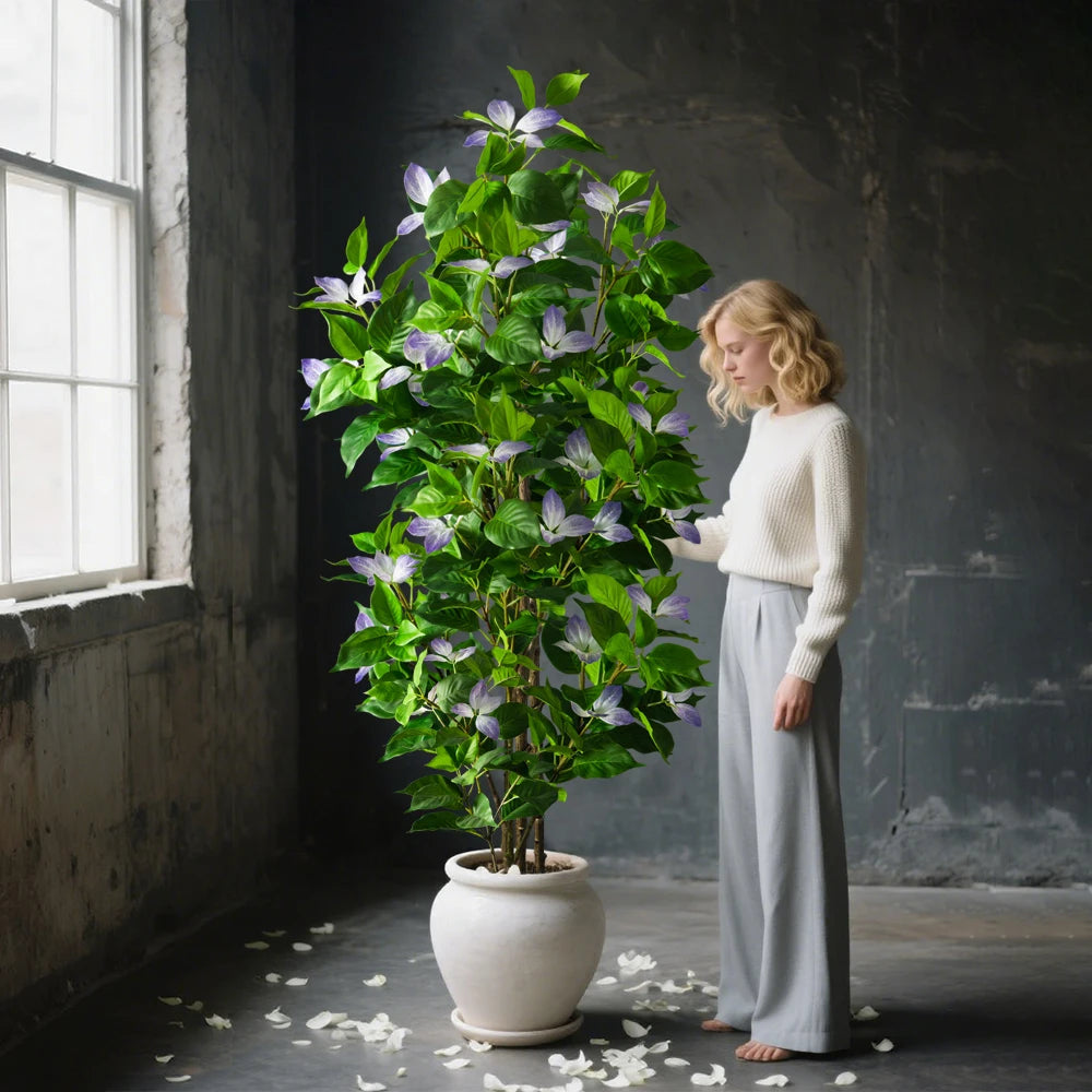 82–144 Cm Großer Künstlicher Ficus-Baum, Gefälschte Magnolienpflanzen, Zweig, Hoher Banyan-Baum, Künstlicher Nandina-Baum Aus Gummi Für Hausgarten-Dekoration