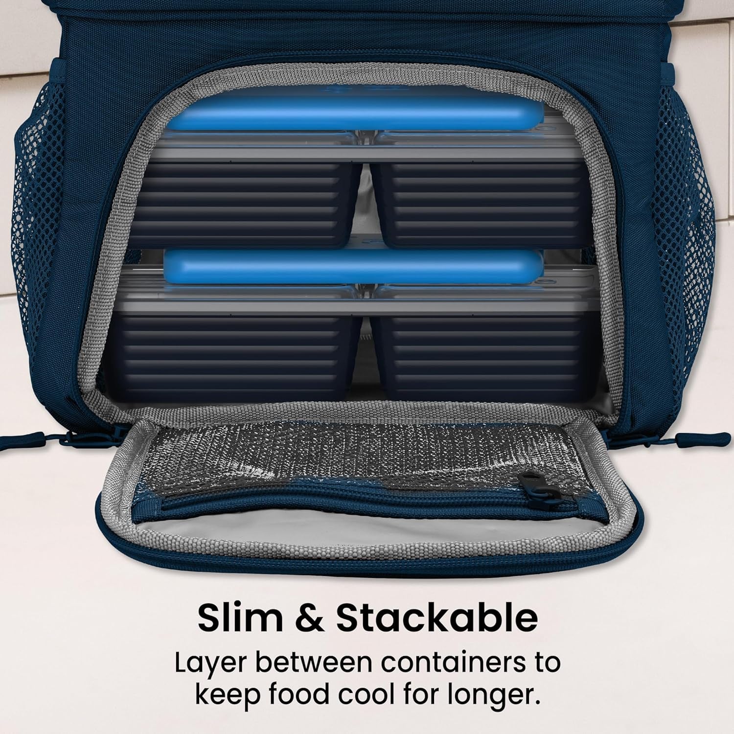 Bentgo Chillers Ice Packs: Slim, Reusable Quick-Freeze Cooling Design Keeps Food Fresh in Lunch Boxes, Bags, & Coolers for Work, College, Camping, & More; Easy to Clean & Chills Fast; 4-Pack (Blue)