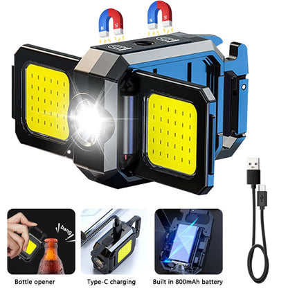 Mini-Taschenlampe, Schlüsselanhänger-Licht, Cob-Arbeitsleuchte, Wiederaufladbare Usb-Lampe Mit 90Er ° Faltbare Seitenlichter, Superhelle Tragbare Laternen