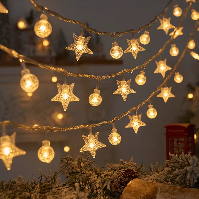 1,5/3M Weihnachtsbeleuchtung Schneeflocke Lichterketten Lichterkette Wasserdichte Sternkugel LED Lampe Für Zuhause Weihnachtsbaum Garten Dekor