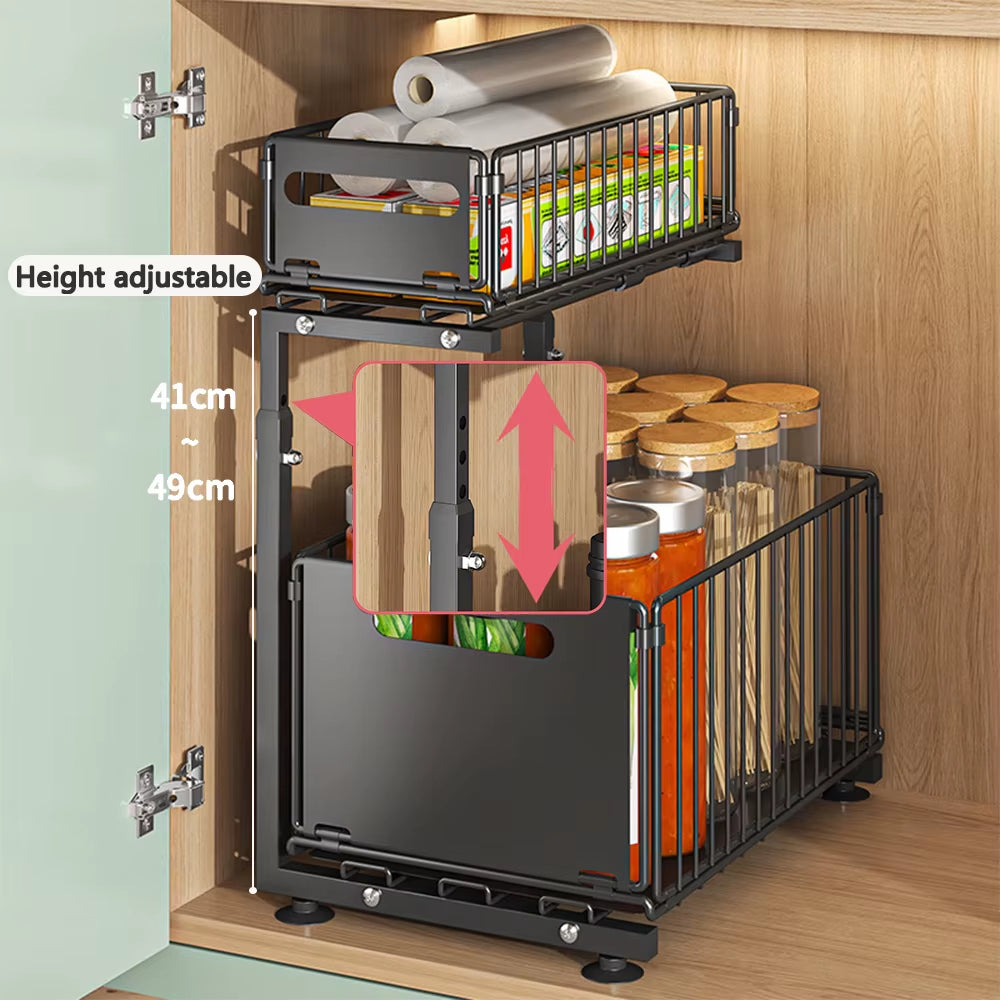 2-Stufiger Ausziehbarer Schrank-Organizer, Verstellbares Küchen-Aufbewahrungsregal Unter Der Spüle, Organizer, Gewürzglas-Aufbewahrungsregal, Ausziehbare Schublade
