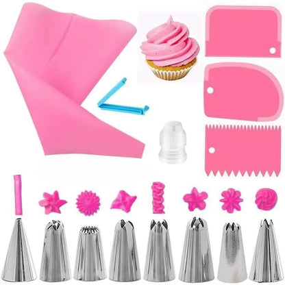 Set Aus Silikon-Spritzbeuteln Und Spitzen Für Kuchen, Diy-Dekorationsset Mit Edelstahldüse, Wiederverwendbares Backwerkzeug Aus Silikon Für Gebäck