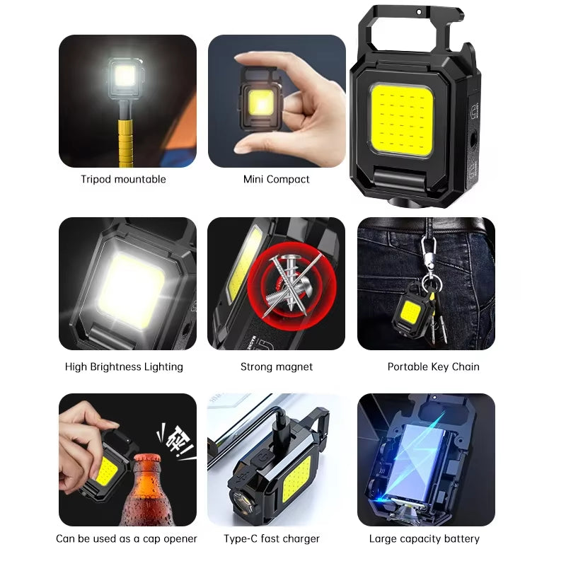 Mini-Taschenlampe, Schlüsselanhänger-Licht, Cob-Arbeitsleuchte, Wiederaufladbare Usb-Lampe Mit 90Er ° Faltbare Seitenlichter, Superhelle Tragbare Laternen
