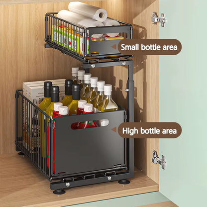 2-Stufiger Ausziehbarer Schrank-Organizer, Verstellbares Küchen-Aufbewahrungsregal Unter Der Spüle, Organizer, Gewürzglas-Aufbewahrungsregal, Ausziehbare Schublade